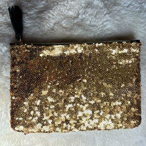 Gold Sequin make up bag with Tassel by Ipsy